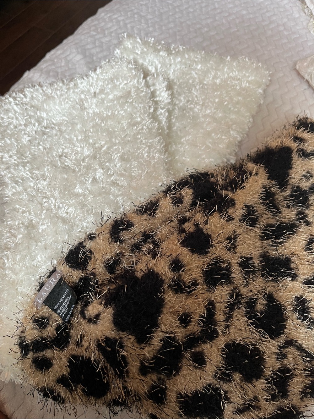 Set of 2 Fuzzy Scarves. White + Cheetah Print